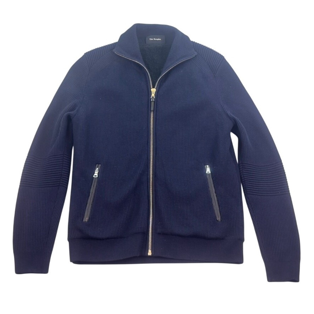 The‎ Kooples Navy Ribbed Zip Front Knit Jacket Wool Blend Size M